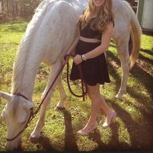 Little black skater dress with lace cutouts.